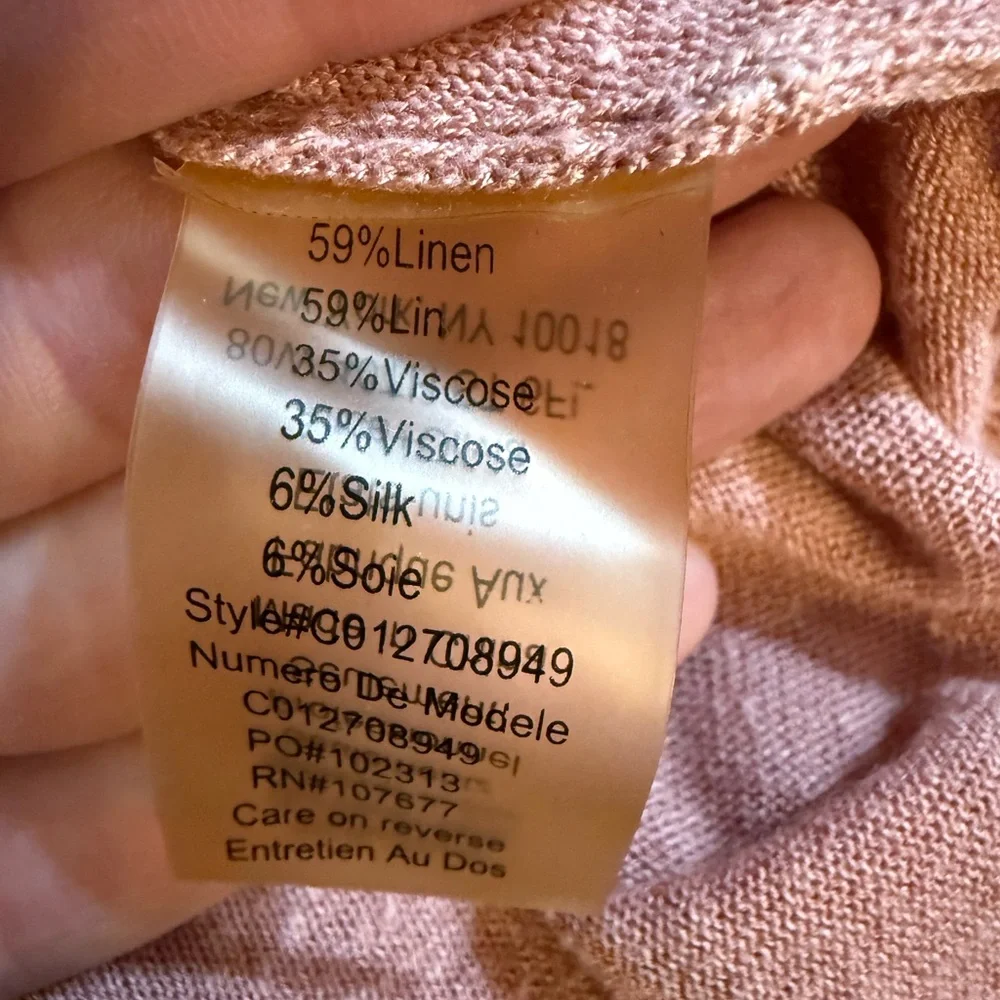 Alice + Olivia Blush Pink Oversized V-Neck Tee‎ Top Soft & Chic Linen Blend Sz L - Picture 8 of 9